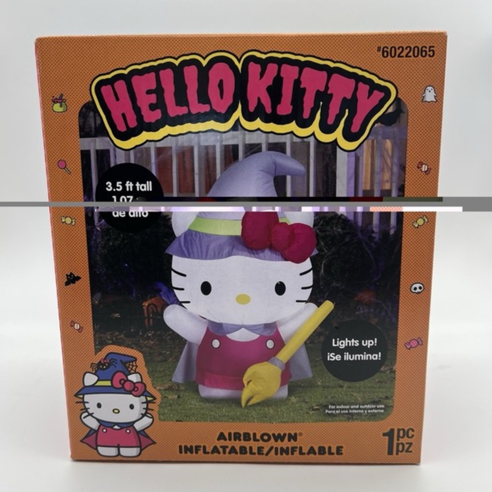 Hello Kitty Halloween Airblown Inflatable 3.5 Ft Witch with Broom Lights Up Yard